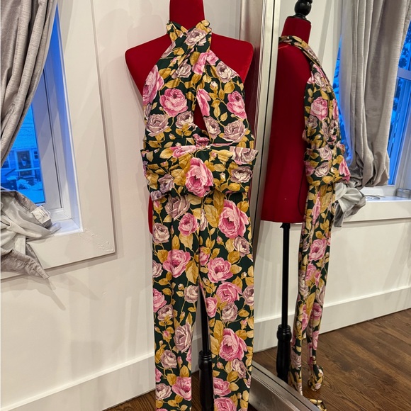 Yves Saint Laurent Pink and Green Floral Jumpsuit